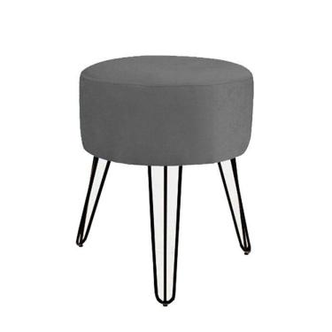 Imagem de Puff Puf Magnus Redondo Cinza Pés Aramado Luxo