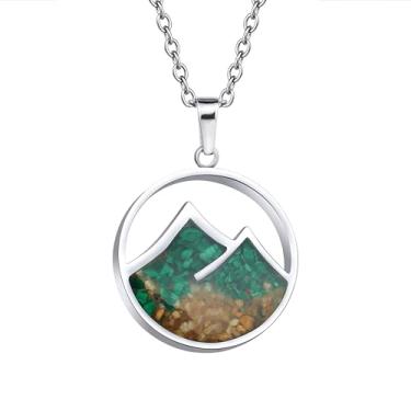 Imagem de Lauren-Spencer Colar de montanha para mulheres, colar com pingente de aço inoxidável em lascas de pedra sodalita turquesa, colares delicados da natureza para esquiadores, caminhantes, campistas