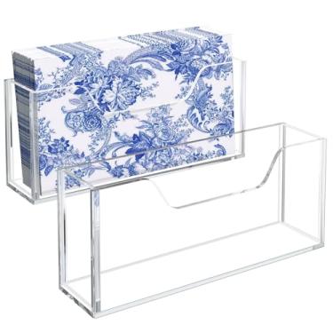 Imagem de Suporte de toalha de convidado, suporte de guardanapo vertical acrílico para mesa, 2 peças de dispensador de toalha de papel para banheiro, bancada transparente descartável toalhas de mão organizador