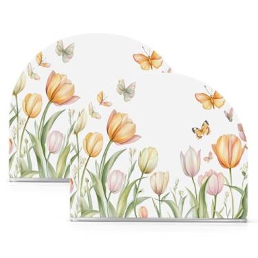 Imagem de Porta-guardanapos borboleta flores tulipa primavera para mesas porta-guardanapos de coquetel de papel para jantar na cozinha, dispensador de guardanapo de jantar acrílico para restaurante, decoração