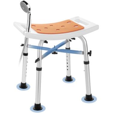 Imagem de KSITEX Cadeira De Banho, Assento De 350 Libras, Banco De Banho Ajustável Em Altura Com Assento Acolchoado Para Idosos, Cadeira De Banho Para Chuveiro Interno, Assento De Chuveiro Com Suporte De Barr