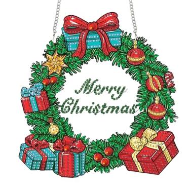 Imagem de Zariocy Kits de arte de diamante para pendurar na janela do apanhador de sol - DIY guirlanda de Natal pintura de diamante em placa acrílica enfeite pendente para casa, jardim, parede, varanda, placa