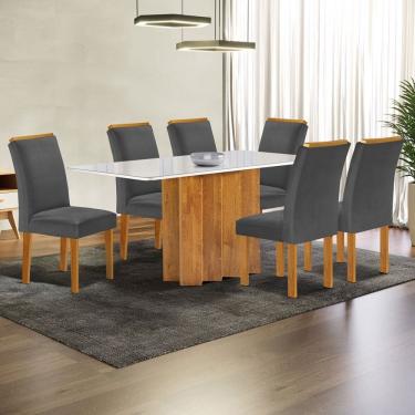 Imagem de Mesa de Jantar 6 Lugares Lorena com Vidro Cinamomo/Off White/Cinza - Cel Móveis