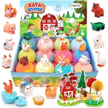 Imagem de Bombas de banho para crianças com surpresa dentro para meninas, meninos, crianças, conjunto de bombas de banho com brinquedos dentro seguro feito à mão para banho de espuma bomba de banho efervescente
