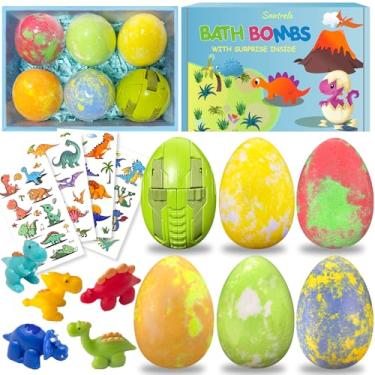 Imagem de Bombas de banho para crianças com brinquedos surpresa dentro, conjunto de bombas de banho de ovo de dinossauro com brinquedo de dinossauro para meninos e meninas 3, 4, 5, 6, 7, 8, 9 anos, kit de bomba