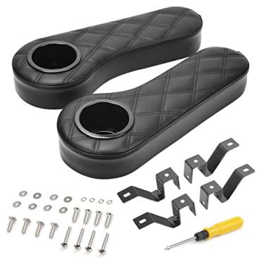 Imagem de NOKINS Apoio de Braço de Diamante para Carrinho de Golfe com Porta-Copos, Sem Necessidade de Perfuração, para Kit de Assento Traseiro Club Car Ezgo Yamaha, Serve para Tubo Quadrado de 1", Preto(Costur