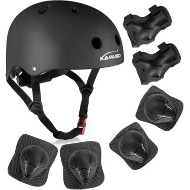 Imagem de KAMUGO Capacete infantil de bicicleta, capacete infantil para crianças de 2 a 8 anos com conjunto de equipamentos de proteção esportiva, joelheiras, cotoveleiras para skate, ciclismo, scooter, patins