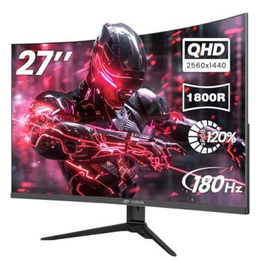 Imagem de CRUA Monitor de jogos curvo de 27 polegadas, tela VA 2K QHD (2560 x 1440P), monitor de computador 1800R, 165Hz/180Hz, suporta AMD Freesync, 120% sRGB, alto-falantes embutidos, instalações montáveis na