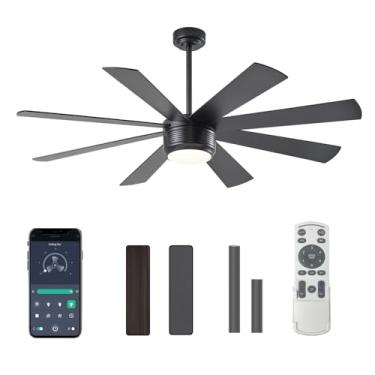 Imagem de SHOWDI Ventilador de teto com luzes e controle remoto, aplicativo de 8 lâminas, ventilador de teto industrial comercial com luzes reversível, brilho contínuo e temperatura de cor (preto, 152 cm)