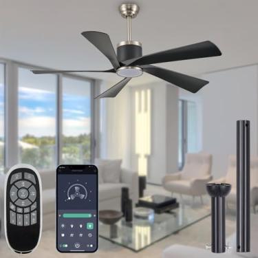 Imagem de SARUDIIR Ventiladores de teto com luzes, ventilador de teto preto de 132 cm com aplicativo e controle remoto, ventiladores de teto DC modernos reversíveis, 3 CCT, regulável, sem ruído, ventilador de