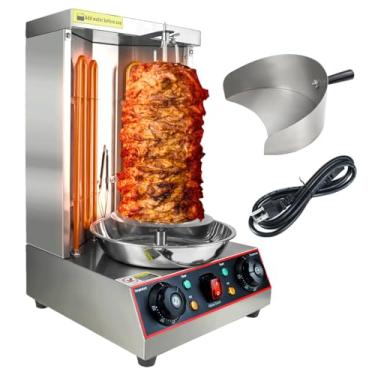 Imagem de KOOTEN Shawarma Churrasqueira Elétrica Vertical Kebab Gyro Grill Máquina Rotisserie Grelhador com 2 Queimadores e Panela de Captura de Carne, 3000W