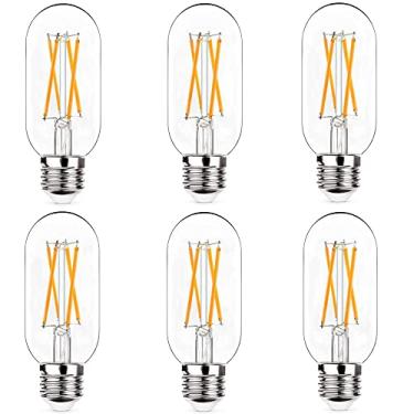 Imagem de NOTOC Lâmpada LED regulável E26 6W, equivalente a 60W, lâmpada tubular E26, lâmpada de filamento Edison transparente antiga 600 lúmens 2700K branco quente, pacote com 6