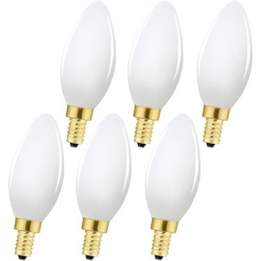 Imagem de XININSUN E12 Lâmpada LED fosca equivalente a 6W lâmpada E12 candelabro 60 watt luz do dia 4000K vidro branco fosco AC120V 600LM regulável B11 para lustres, ventilador de teto e arandelas de parede