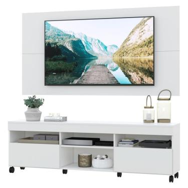 Imagem de Rack Com Painel E Suporte Tv 65" Com Rodízios Londres Multimóveis V3345 Branco Branco