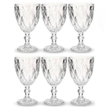 Imagem de Jogo de 6 Taças Diamante 330ml - Copo de Vidro Transparente com Bico de Jaca, Para Vinho e Bebidas (6Taças)