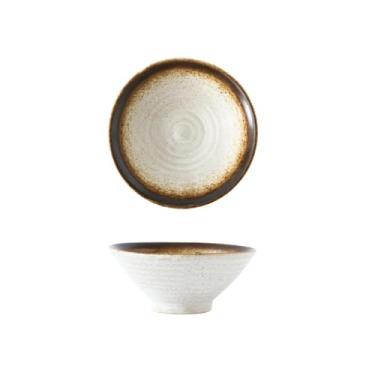 Imagem de Tigela de arroz redonda esmaltada em forno de cerâmica utensílios de mesa criativos domésticos japoneses -14 cm [gergelim]