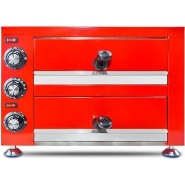 Imagem de YOOKTEN Forno elétrico comercial de pizza de 30,5 cm, forno de pizza interno, máquina de pizza de aço inoxidável duplo com temporizador para restaurante, vermelho, 1100 W