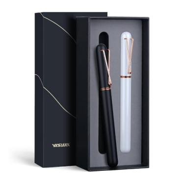 Imagem de YISUJA Presente de caneta esferográfica de luxo – pacote com 2 canetas esferográficas para homens e mulheres, ponta média de 0,5 mm, tinta preta, conjunto de canetas para presente de escritório