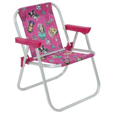 Imagem de Cadeira De Praia Infantil Em Alumínio Barbie Rosa Menina Bel - Belfix