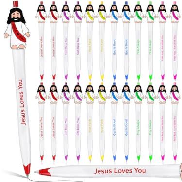 Imagem de Landical 24 peças de canetas esferográficas de pequeno Jesus com design original para lembrancinhas de festa religiosa, presentes de batismo na escola dominical (vários estilos, pele branca)