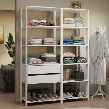Imagem de Guarda-roupa Closet Modulado 2 Gavetas 9 Prateleiras 129 Cm Valencia Madesa Branco