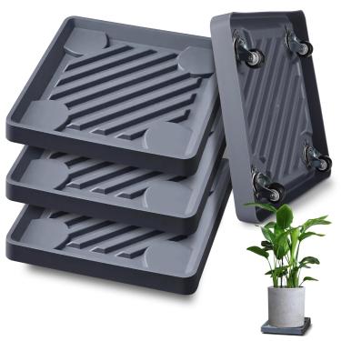 Imagem de Homaisson 4 peças de suportes quadrados para plantas, carrinhos de suporte de plantas com rodas ocultas, bases de vasos de flores resistentes, bases de plantador com rodas, bandejas de pires de
