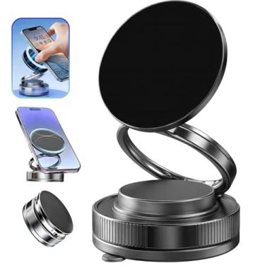 Imagem de Suporte Magnético Para Celular Fixação Com Ventosa Sucção Giratório De 360 Graus Dobravel Veicular Automotico (Preto)