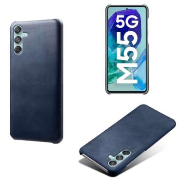 Imagem de Capa para Samsung Galaxy M55,Proteção contra quedas,Casca de volta de cor sólida simples,Design de couro de imitação de plástico-Blue