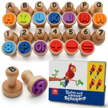 Imagem de Brinquedo educacional Coogam Wooden Alphabet Number Stamp Flashcard