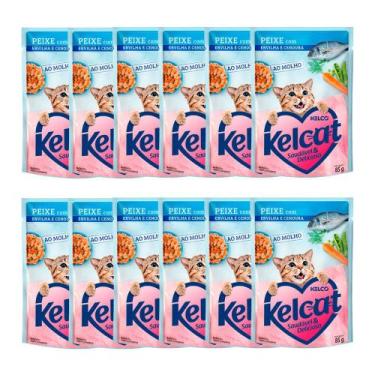 Imagem de Kit 12 Ração Úmida para Gatos Kelcat Sabor Peixe com Ervilha e Cenoura
