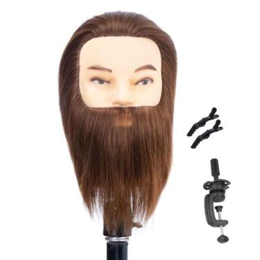 Imagem de Cabeça de manequim Amyqueen Male com cabelo humano 30 cm com suporte