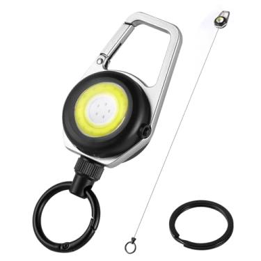 Imagem de Chaveiro retrátil, lanterna condensadora, 300 lúmens, recarregável, 4 modos de trabalho com chaveiro e anel de montagem rápida, cordão dyneema de 76 cm para luz de trabalho, pesca, acampamento