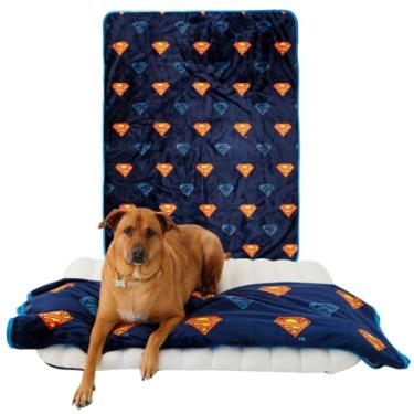 Imagem de Franco Pet Superman XL Cobertor supermacio, confortável, impermeável, com costas de sherpa para cães grandes, sofá/cama/carro, 152 x 203 cm (produto oficialmente licenciado)