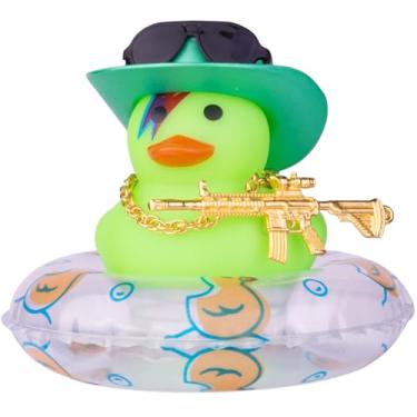 Imagem de MuMyer Patos de borracha de carro coloridos expressivos acessórios de decoração de painel com mini chapéu de natação, colar, óculos de sol e adereço legal para decoração de painel de carro decoração