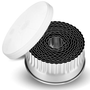 Imagem de LCZNXJJY Conjunto de 12 peças de cortador de biscoito redondo de aço inoxidável, conjunto de cortadores de biscoito, anéis de cortador de rosquinha de borda curva multiuso, ferramentas de massa para