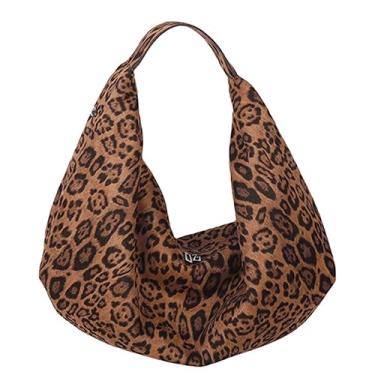 Imagem de Bolsa feminina grande, folgada, estampa de leopardo, camurça, Hobo, bolsa de ombro, viagem, academia, casual, deslocamento, fim de semana, férias, Marrom