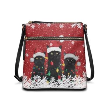 Imagem de HUGS IDEA Bolsa tiracolo feminina de couro, bolsa tiracolo grande, Hobo, bolsa para celular, Gatos de Natal