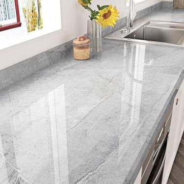 Imagem de STICKEEP Papel de parede de mármore cinza para contato de mármore à prova d'água para bancadas 45 x 304 cm