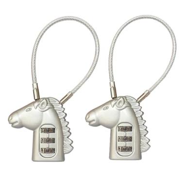 Imagem de Cadeado de cadeado de 3 dígitos em forma de cavalo para academia, escola, malas, malas, bolsas de computador, mochilas escolares, mochilas, armários, gavetas, kit de ferramentas e armários (2 peças