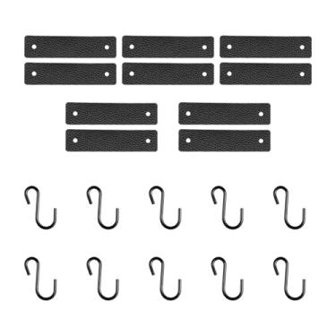 Imagem de Gancho em forma de S, 10 ganchos em S para pendurar roupas de metal com alça de couro cabide de acampamento resistente cabide de toalha multifuncional para cachecol bolsa chapéu roupas (preto)
