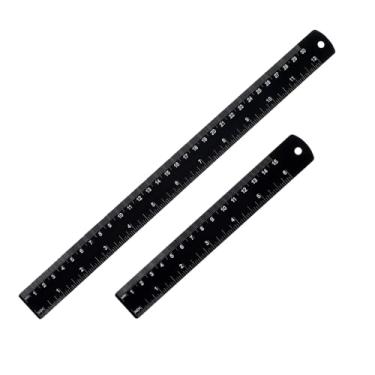 Imagem de Pacote com 2 réguas de metal de 30 cm e 15 cm, régua de aço inoxidável com milímetros, centímetros, polegadas e mesa de conversão, conjunto de régua métrica preta para elaboração de geometria de