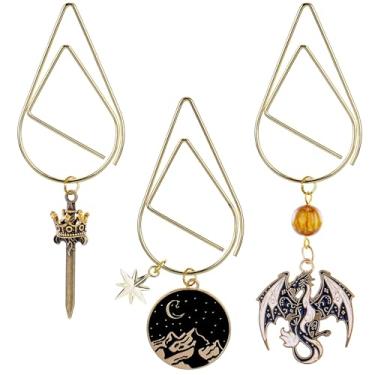 Imagem de Berirexrion Fantasy Acotar Marcador de livro de metal – 3 peças, espada de dragão de quarta asa, clipes de papel grandes, presentes, charme, mercadoria, marcador de página personalizado, amante de