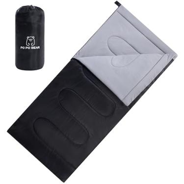 Imagem de PO PO BEAR Saco de dormir para adultos 100% flanela de algodão alto e grande (40F preto, 213.4 cm x 101.6 cm zíper direito)