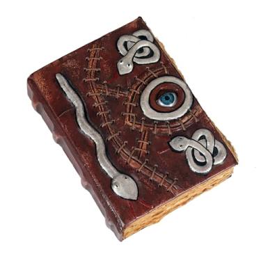 Imagem de Diário de feitiços inspirado em Hocus Pocus com símbolos de serpente, capa de couro com pontos e caderno realista de grimório de bruxaria (12,5 x 17,8 cm)