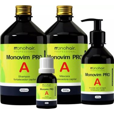 Imagem de Monohair Kit Monovim Pro A, Shampoo 500ml, Máscara 500g, Ampola 30ml e Emulsão 250g, Para Crescimento Capilar