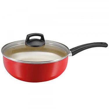 Imagem de Panelux Frigideira Wok 24cm Antiaderente Premium com Tampa de Vidro Vermelha