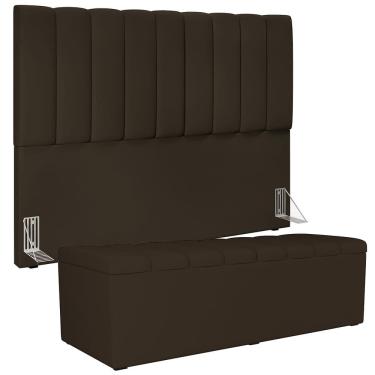 Imagem de Kit Cabeceira Cama Box Casal Queen 160cm Com Calçadeira Baú Dália W01 Suede Marrom - Lyam Decor