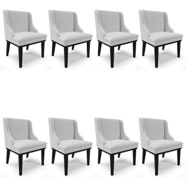 Imagem de Kit 8 Cadeiras Estofadas para Sala de Jantar Base Fixa de Madeira Preto Lia Linho Cinza - Ibiza