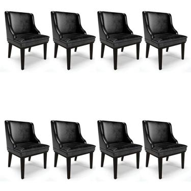 Imagem de Kit 8 Cadeiras Estofadas Base Fixa de Madeira Preto Lia Sintético Premium Preto - Ibiza