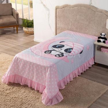 Imagem de Colcha Solteiro Avulsa Cobre Leito Infantil Panda Rosa
